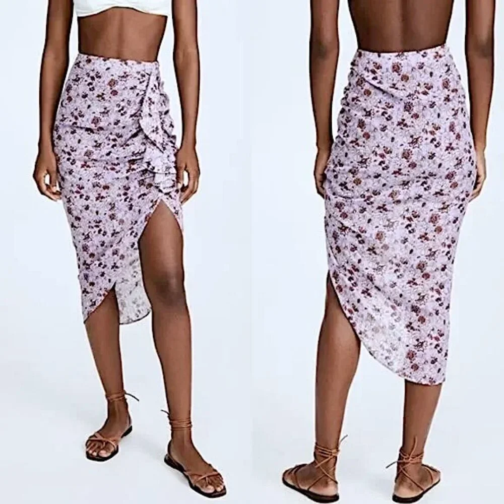 Veronica Beard Hazel Ruched Asymmetrical Skirt In Lavender Floral Print Size XS